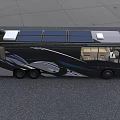 Black Motorhome With Solar Panels On Roof Blue Accents And Beige Seats Interior