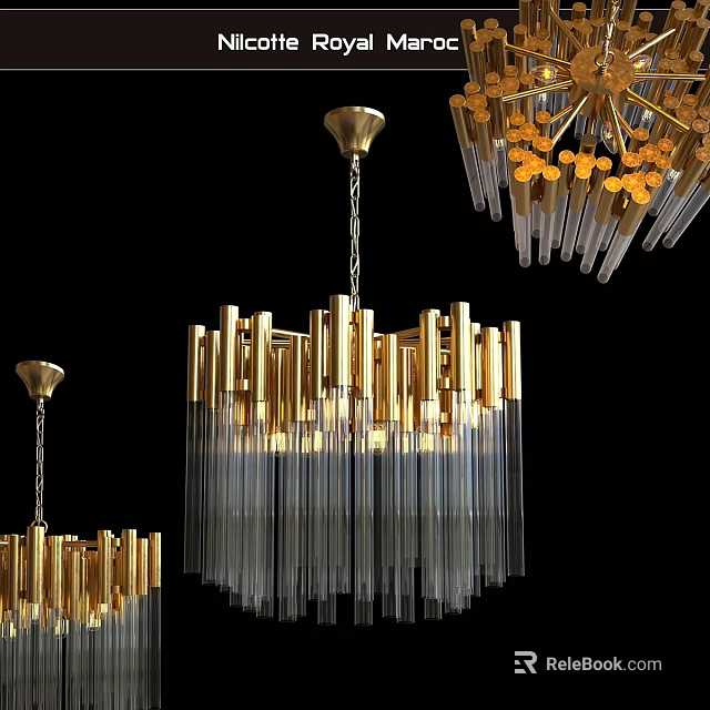 Modern Golden Chandelier Design With Transparent Glass Tubes And Decorative Elements 3d model 