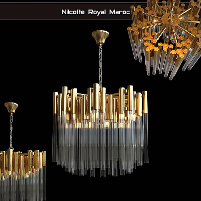 Modern Golden Chandelier Design With Transparent Glass Tubes And Decorative Elements 3d model
