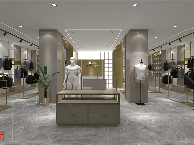 Elegant Clothing Store Interior With Mannequins Garment Racks And Display Counters 3d model