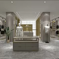 Elegant Clothing Store Interior With Mannequins Garment Racks And Display Counters