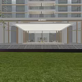Modern High Rise Residential Buildings Exterior With Green Lawns Trees And Pathways