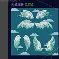 Wing Wall Decor With Clouds And Various Wings 3d model
