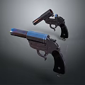 Two Classic Revolvers With Black And Brown Wooden Grips And Polished Metal Barrels Design