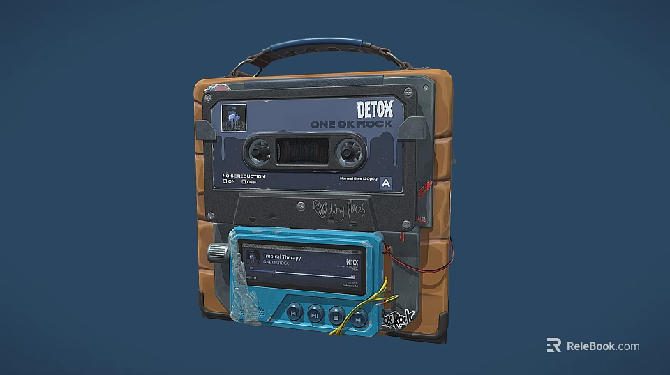 Vintage Headphone Speaker Cassette Player With Portable Handle And Retro Brown Blue Design 3d model 
