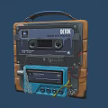 Vintage Headphone Speaker Cassette Player With Portable Handle And Retro Brown Blue Design