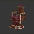 Classic Red Padded Armchair With Wooden Frame Comfortable Upholstery And Footrest Design