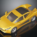 Yellow Sports Car With Sleek Design Black Windows And Rims Parked On Reflective Black Surface