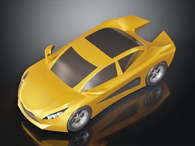 Yellow Sports Car With Sleek Design Black Windows And Rims Parked On Reflective Black Surface 3d model