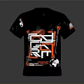 Black Short Sleeve T-Shirt With Red And White Graphic Design Elements For Daily Use