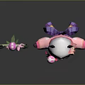 Cute Panda Game Character In Pink Purple Kimono With Flower And Green Ring