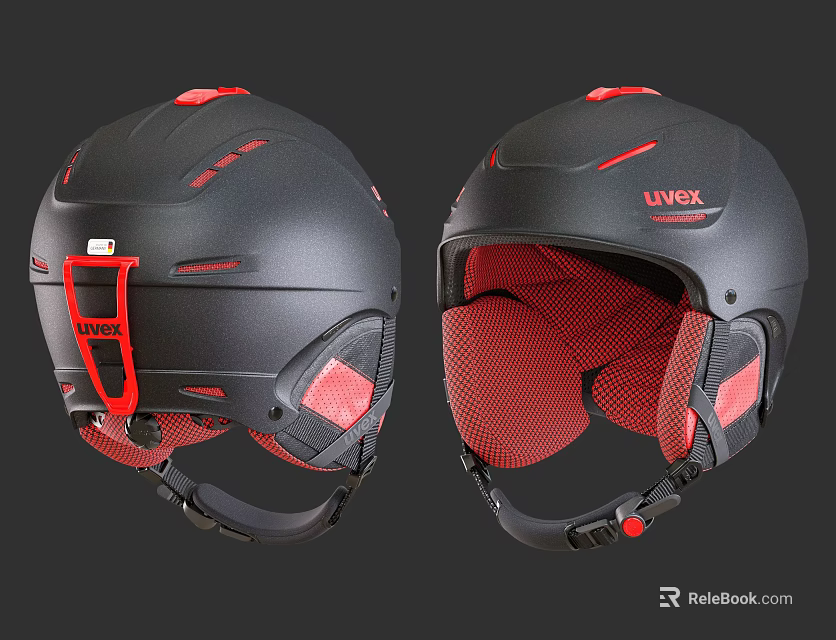 LIVEX Black Red Ski Helmet With Ventilated Mesh Padding And Adjustable Strap 3d model 