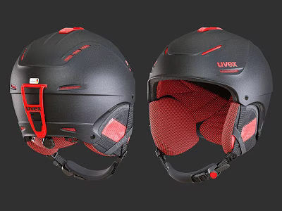 LIVEX Black Red Ski Helmet With Ventilated Mesh Padding And Adjustable Strap 3d model