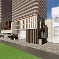 Modern Commercial Complex With High Rise Buildings Glass Curtain Wall And Brand Stores