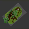 Bonsai Tree with Curved Brown Trunk Green Leaves and Exposed Roots on Green Grass Base