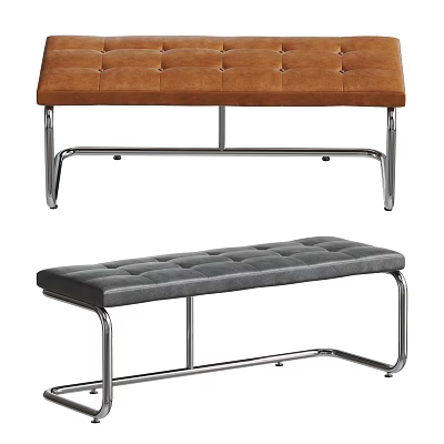 Brown and Gray Tufted Sofa Bench with Metal Frame and Comfortable Cushion 3d model