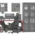 Ergonomic Gaming Desk and Chair Set in Modern Home Office with Computer Monitor and Lamp