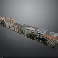 Detailed Long Urban Building Model With Red Roofs And Gray Beige Walls