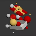 Household Living Supplies Red Gift Box With Gold Ribbon And Decorative Balls