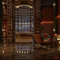 Elegant Hotel Lobby Interior With Marble Floor Sofa Art Paintings And Warm Lighting