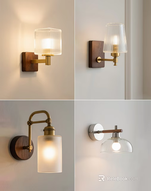Modern Wall Lamps With Wooden Bases Brass Accents And Glass Shades For Home Decor 3d model 