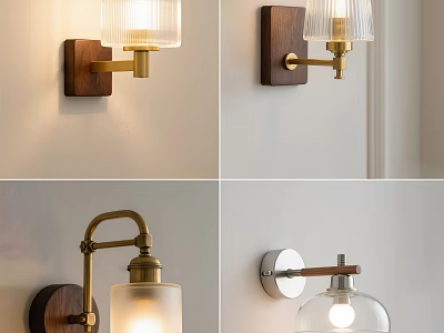 Modern Wall Lamps With Wooden Bases Brass Accents And Glass Shades For Home Decor 3d model
