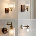 Modern Wall Lamps With Wooden Bases Brass Accents And Glass Shades For Home Decor