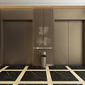 Elegant Elevator Lobby With Wooden Walls Marble Flooring And Elevators 3d model