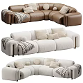 Modern Sectional Sofa With Pillows And Cozy Blankets In Neutral Tones 3d model