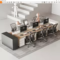Modern Office Workspace With Multiple Desks Computers And Ergonomic Office Chairs 3d model