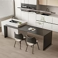 Modern Bar Counter Interior Design With Black Countertop And Two Gray Chairs In Kitchen