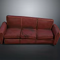 Red Leather Multi Seat Sofa with Distressed Design on Gray Background Interior 3d model