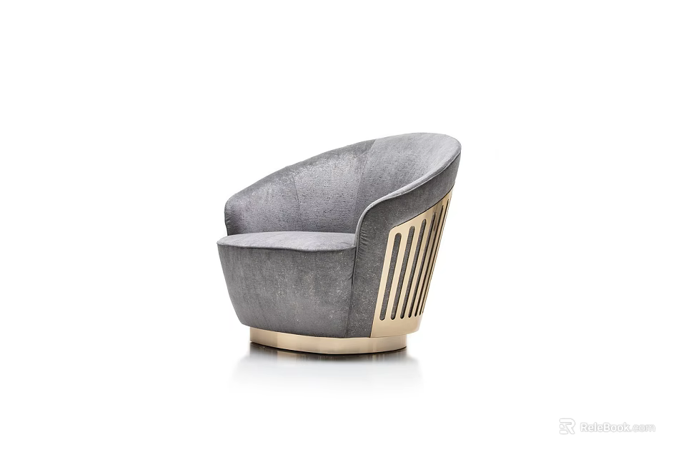 Elegant Single Seater Sofa With Gray Velvet Upholstery And Golden Metal Legs 3d model 