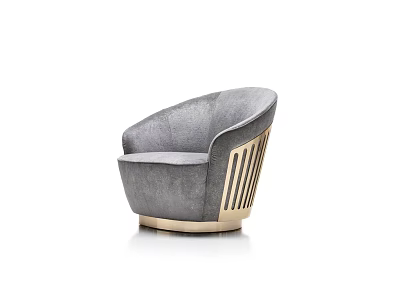 Elegant Single Seater Sofa With Gray Velvet Upholstery And Golden Metal Legs 3d model
