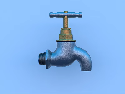 Classic Metal Faucet With Handle On Blue Background For Household Use 3d model