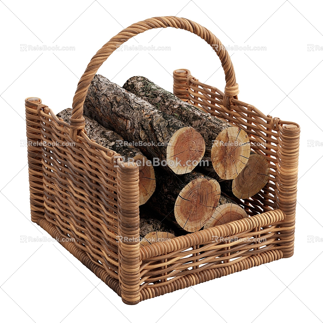 Modern Basket Round Rattan Log Basket 3d model