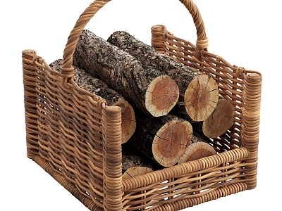 Modern Basket Round Rattan Log Basket 3d model