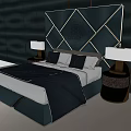 Background Double Bed With Emerald Green Leather Headboard Diamond Pattern And White Table Lamps 3d model