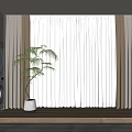 White Sheer And Brown Curtains For Modern Interior With Wooden Floor And Green Plant