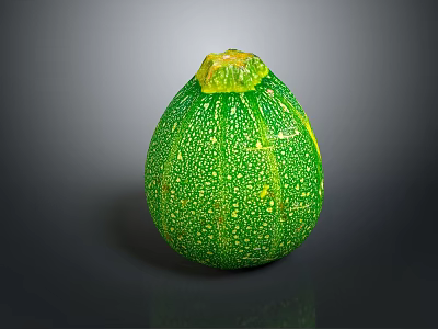 Fresh Green Zucchini With Bumpy Texture And Yellow Top Isolated On Dark Background 3d model