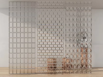 Modern Room Divider Design With Geometric Grid Circular Holes And Brick Patterns 3d model