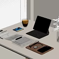Tablet Connected To Keyboard On Modern Desk With Coffee Cup Notebooks Pen And Green Plant