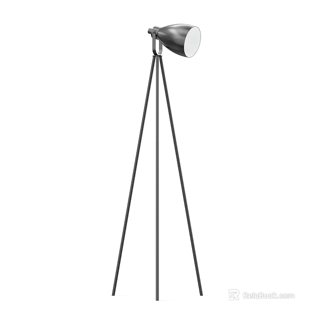 Modern Tripod Floor Lamp with Black Metal Stand and Silver Adjustable Shade 3d model 