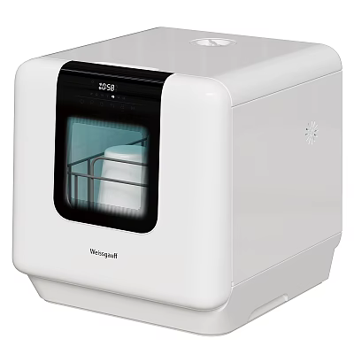 Whirlpool White Kitchen Dishwashing Appliance With Transparent Door And Digital 3d model