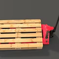 Wooden Pallet Truck With Red Base Black Handle And Wheels For Material Handling
