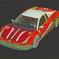 Red Sports Race Car With White Green Stripes Shell Logo And Number 12