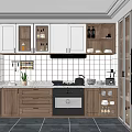 Modern Kitchen Interior Design With Wood And White Cabinets Tile Backsplash And Gas Stove