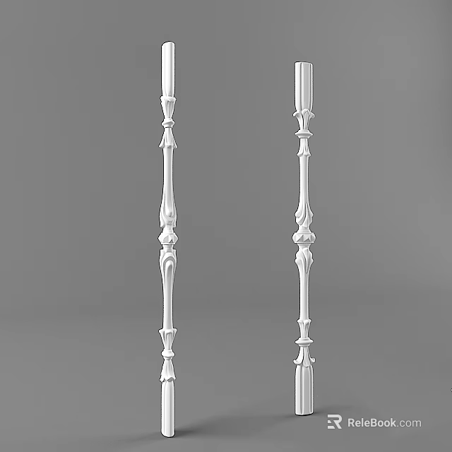 Elegant White Decorative Balustrade With Classical Carved Patterns And Ornate Details 3d model 