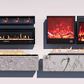 Various Modern Fireplace Designs With Realistic Flame Effects And Marble Stone Bases