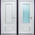 Modern White Hinged Doors With Glass Panel Solid Design Metal Handle And Frame Detail 3d model